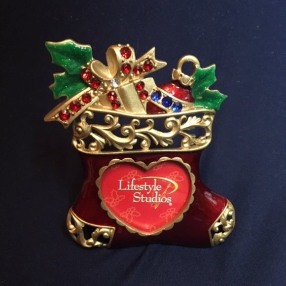 NEW Christmas Stocking Rhinestones Photo Standing Frame 4.5x4.5" - Picture 1 of 6